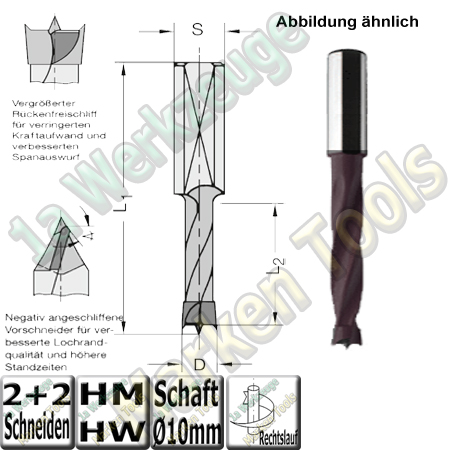 4.5mm HW HM Dübelbohrer Dübelochbohrer Ø 4.5mm x27x57.5mm Z2+V2 Schaft 10mm