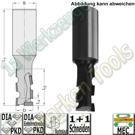 12mm DP Dia PKD Fräser Diastart-UNO JSO Schaftfräser 12mm x26x80mm S=16mm Z=1+1 Rechts