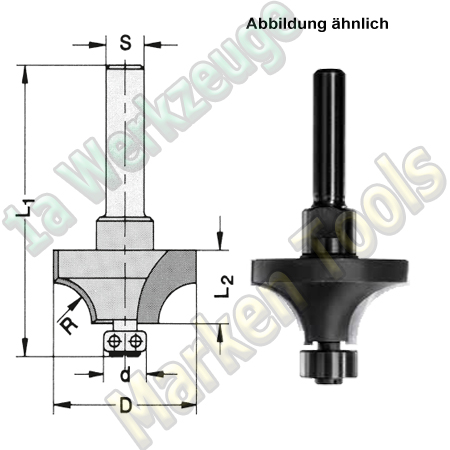 Viertelstabfräser R5mm Ø 22mm HM HW d 9mm Kugellager Schaft 6.35mm
