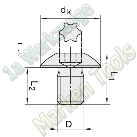 T15 Torx-Schraube M4 x 5,9mm GROßKOPF Ø9mm L1=8,2mm 10 Stück