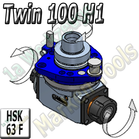 HSK63F Winkelgetriebe Twin mit 2 Ausgängen Sageblätter-Fräser, Fräser-Fräser H1 Ausführung 100mm