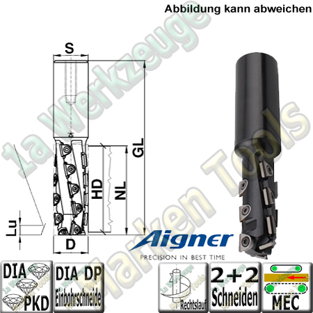 25mm DP PKD Diamant Nutschaftfräser Aigner "Konstantin®-Mini" Z2+2 25x64,9/125mm S25 Rechts