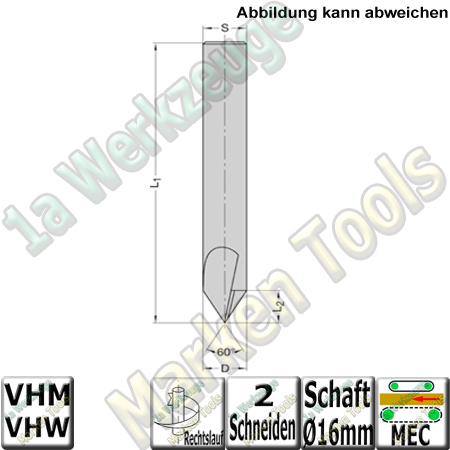 Ø 16x14x120mm VHM-Ausspitzfräser VHW S=16mm