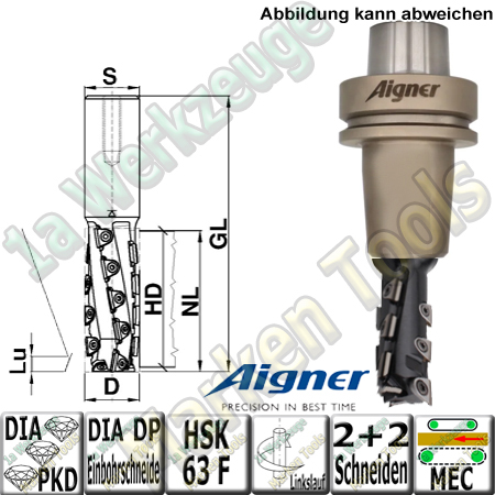 25mm DP PKD Diamant Nutschaftfräser Aigner "Konstantin®-Mini" Z2+2 25x64,9/125mm S25 Links incl. Schrumpffutter