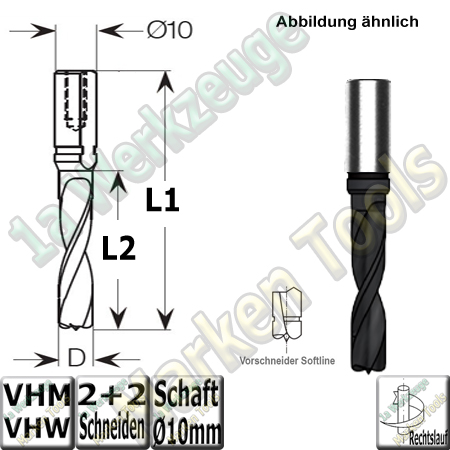 5mm VHW VHM Dübelbohrer Dübellochbohrer Ø 5mm x35x70mm Z2+V2 Schaft 10mm
