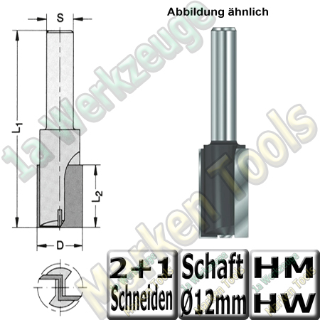 Nutfräser Ø 12mm x26x72mm Z2+1 HM HW Schaft 12mm