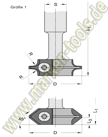 R=5mm HM Wendeplatten Abrund- Fasefräser HW S=16 Gr.1 T2