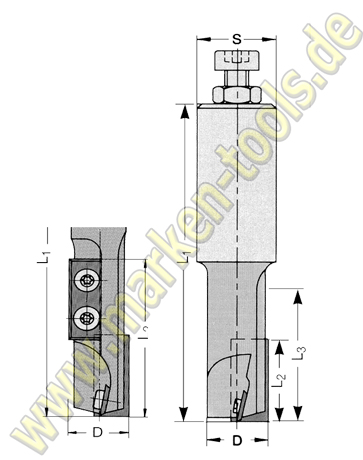 Ø20x58x120mm Z1+1 Wendeplatten-Schaftfräser HM HW S=25