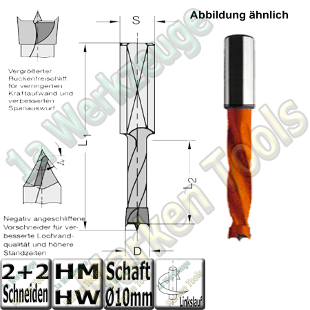 4.5mm HW HM Dübelbohrer Dübelochbohrer Ø 4.5mm x27x57.5mm Z2+V2 Schaft 10mm L.