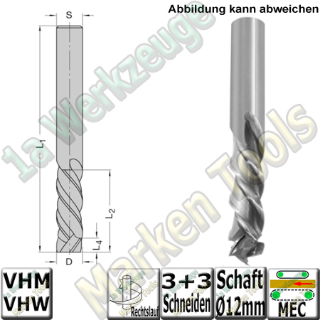Ø 12mm VHW Schlichtfräser JSO "Gigaspeed" Z3+3 12mm x40x100mm S=12mm