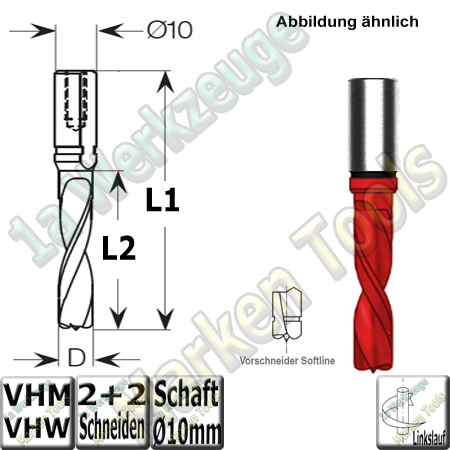5mm VHW VHM Dübelbohrer Dübellochbohrer Ø 5mm x35x70mm Z2+V2 Schaft 10mm  L.