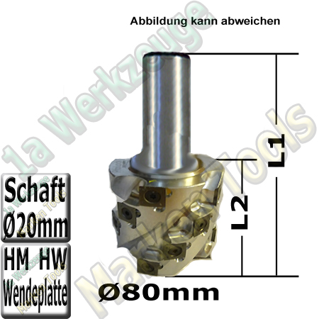 HM Wendeplatten-Spiralmesserkopf Ø 80mm x80 x125mm SET Schaft Ø20mm