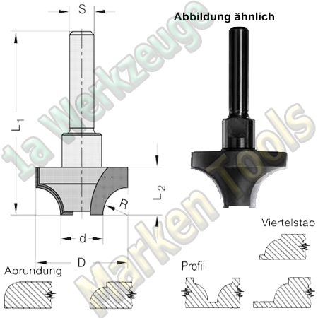 Viertelstabfräser R6mm Ø 24.6mm Z2 Schaft M12x1