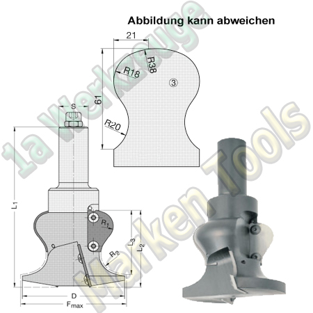 Wendeplatten Handlauffräser Z2+2 87x76x145mm Profil 3