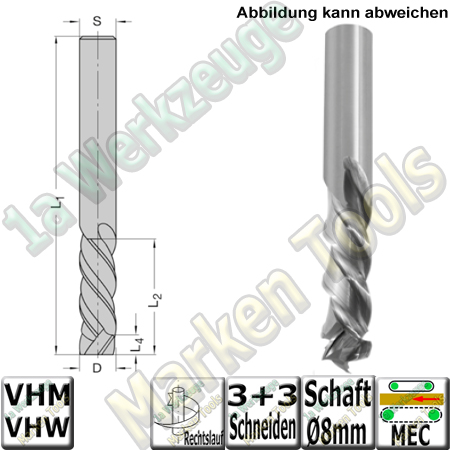 Ø 8mm VHW Schlichtfräser JSO "Gigaspeed" Z3+3 8mm x20x80mm S=8mm